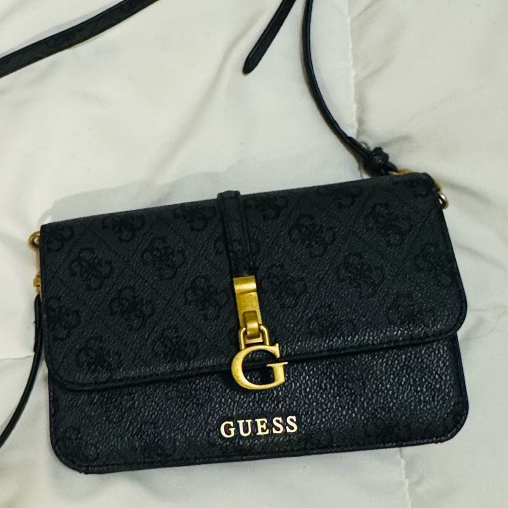 GUESS Black Crossbody Bag with Gold Clasp
